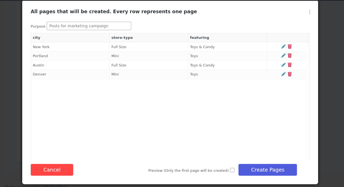 captura de tela do pop-up modal LPagery