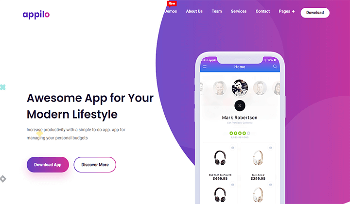2023년 SaaS 앱 회사 웹사이트를 위한 14가지 최고의 WordPress 테마 5 appilo 151