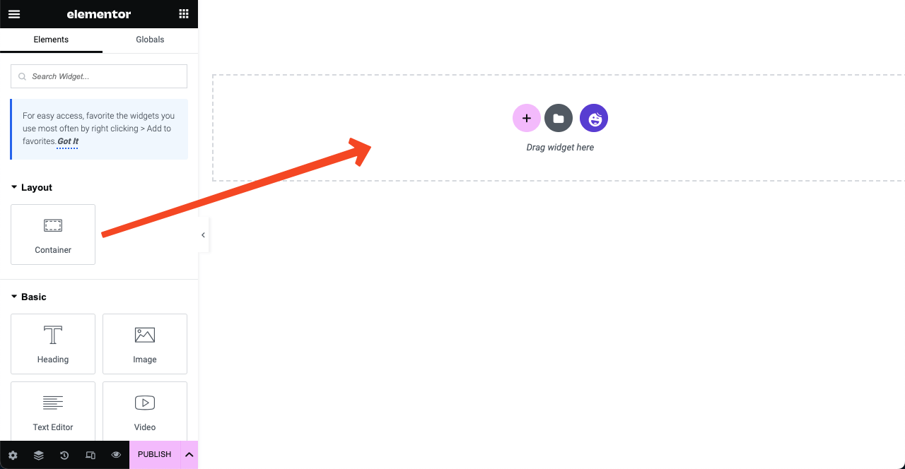 Adım Adım Elementor Flexbox Container Nasıl Kullanılır 2 Drag and Drop the Flexbox Container on Elementor Canvas