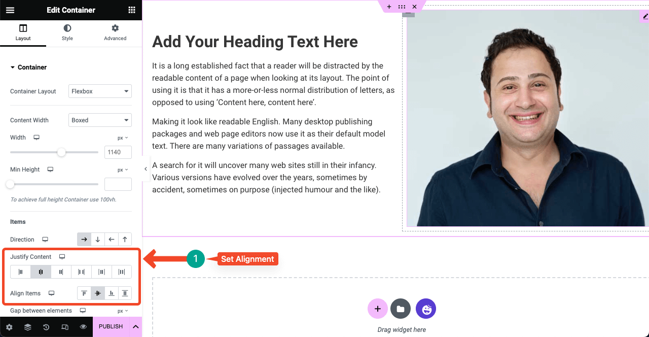 Elementor Flexbox Container Nasıl Kullanılır Adım Adım 5 Align the Web Elements