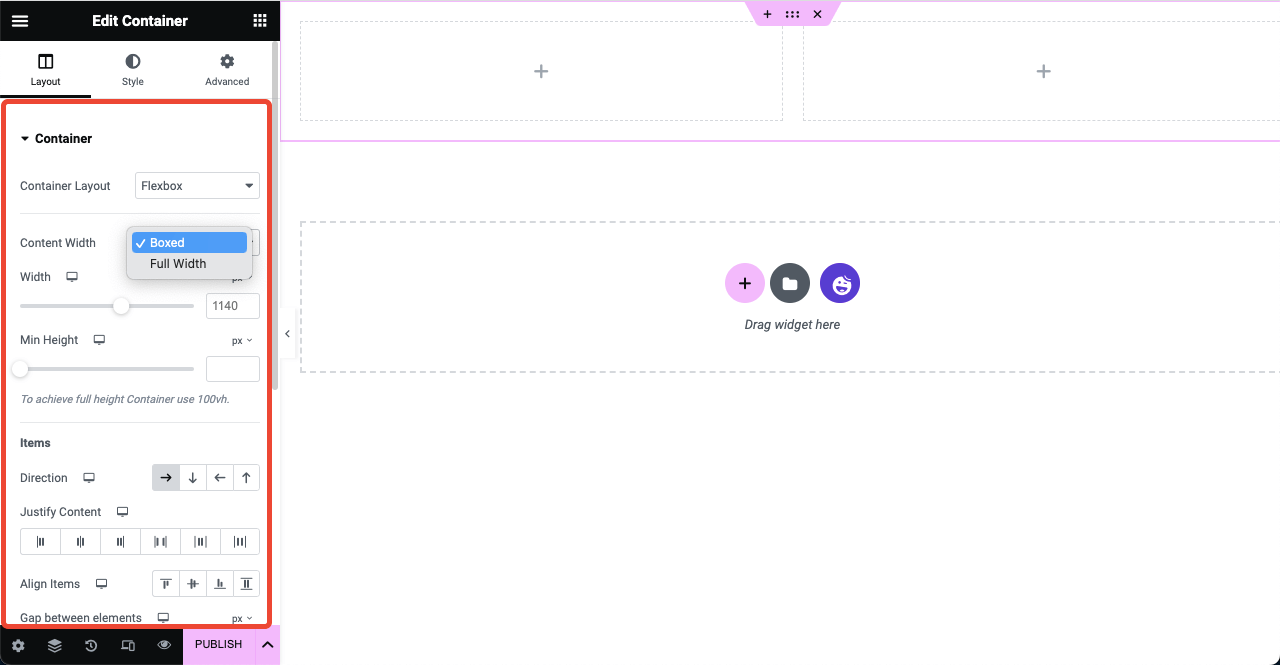 Customize the Elementor Flexbox Container