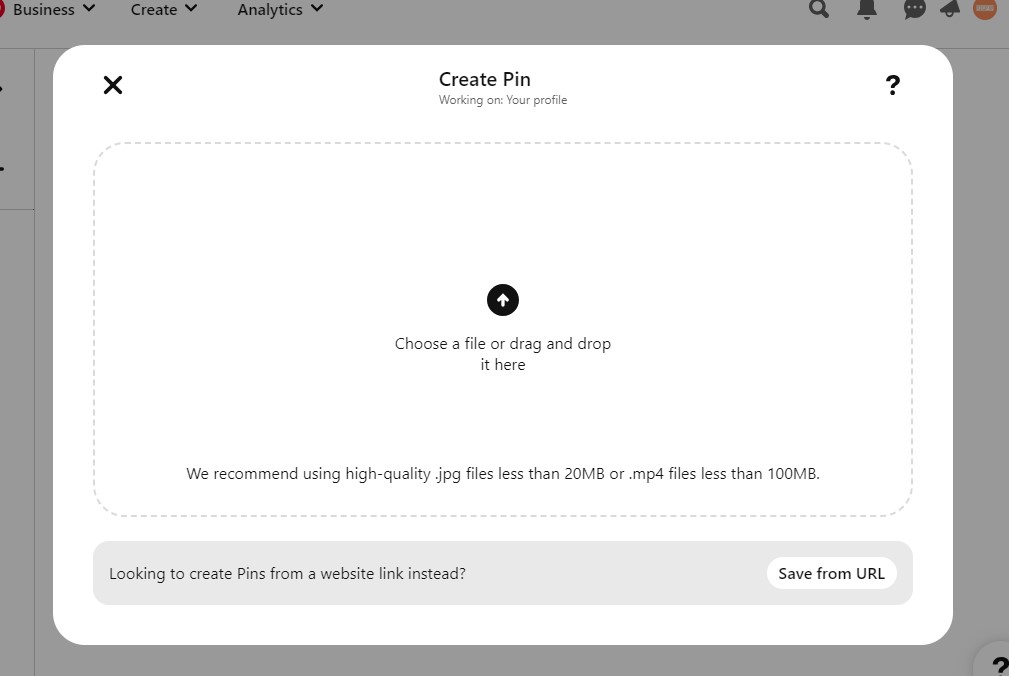 Selecione a opção para criar Pin do Pinterest