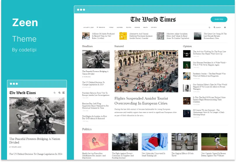 Tema Zeen - Tema WordPress de Blog de Notícias de Revista de Jornal