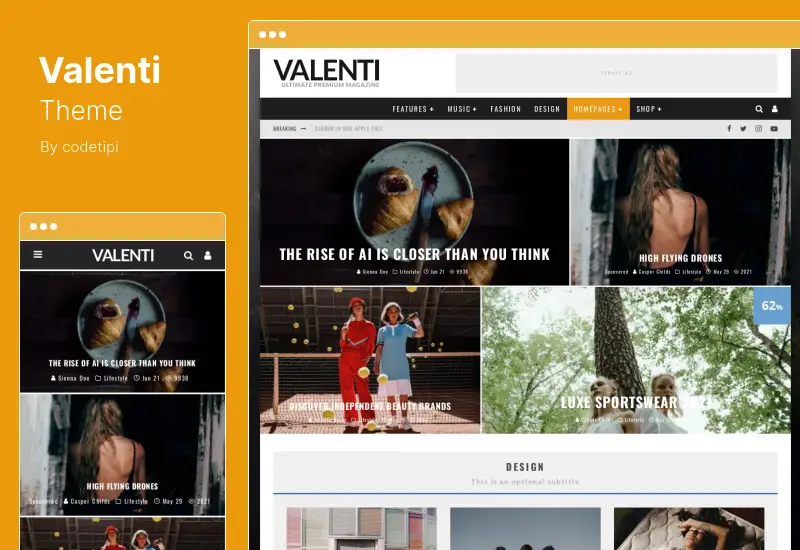 Valenti Theme - HD Review Magazine News WordPress Tema