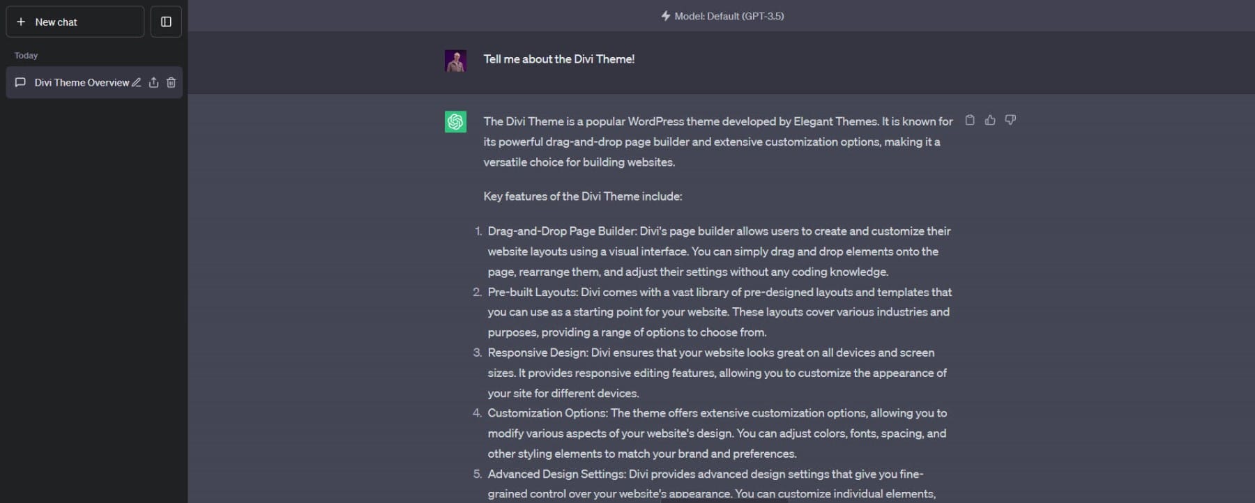Screenshot der ChatGPT-Benutzeroberfläche