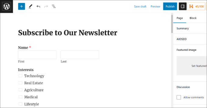 Voir l'aperçu du formulaire d'inscription View preview of subscribe form