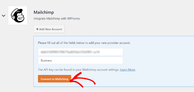 Entrez votre clé API Mailchimp Enter your Mailchimp API key