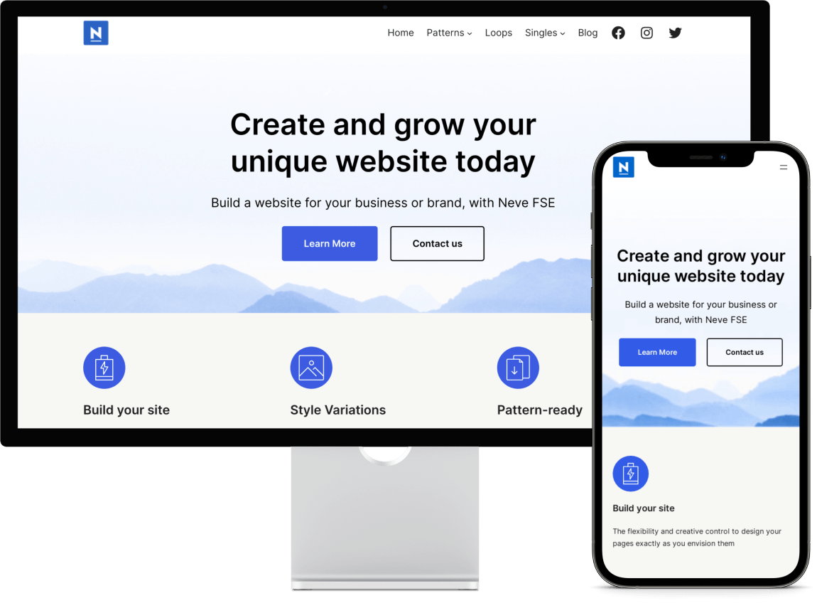 Neve FSE WordPress-Theme auf Desktop und Mobilgeräten