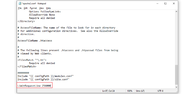 Augmenter la taille de l'URI dans apache Increase URI size in apache