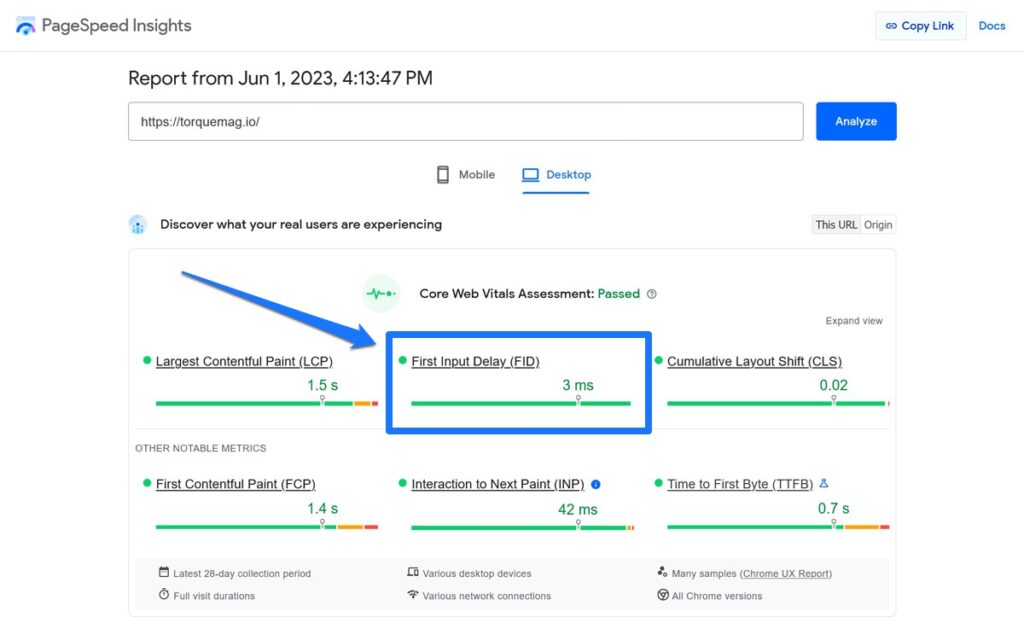 pagespeed Insights 中的 fid 指标