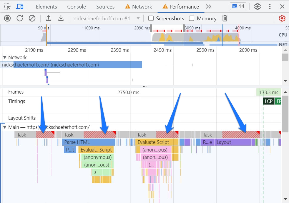 长任务红旗 Chrome 开发者工具