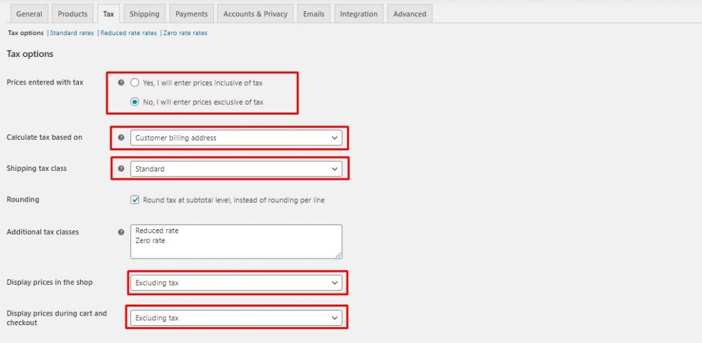 这是 WordPress 后端的 WooCommerce 税务设置的屏幕截图