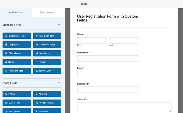 generator de formulare de înregistrare a utilizatorului - SeedProd WPForms user registration form with custom fields