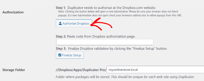Autorizza Dropbox a connettersi al duplicatore Authorize Dropbox to connect to duplicator