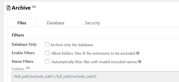 Impostazioni di archivio per il backup Archive settings for backup