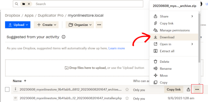 Scarica il backup del sito Web da Dropbox Download website backup from dropbox