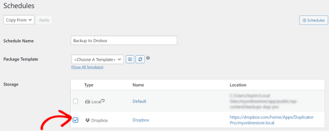 Immettere il nome e selezionare la posizione di archiviazione Enter name and select storage location
