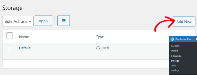 Aggiungi una nuova opzione di archiviazione Add new storage option