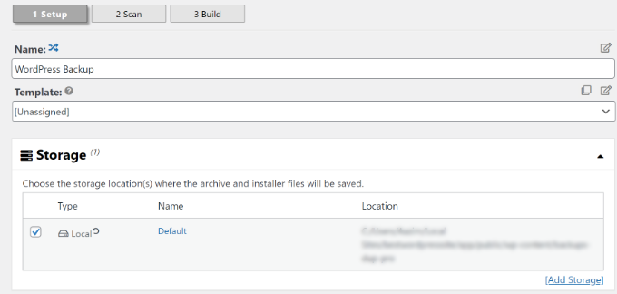 Inserisci il nome per il pacchetto di backup Enter name for backup package