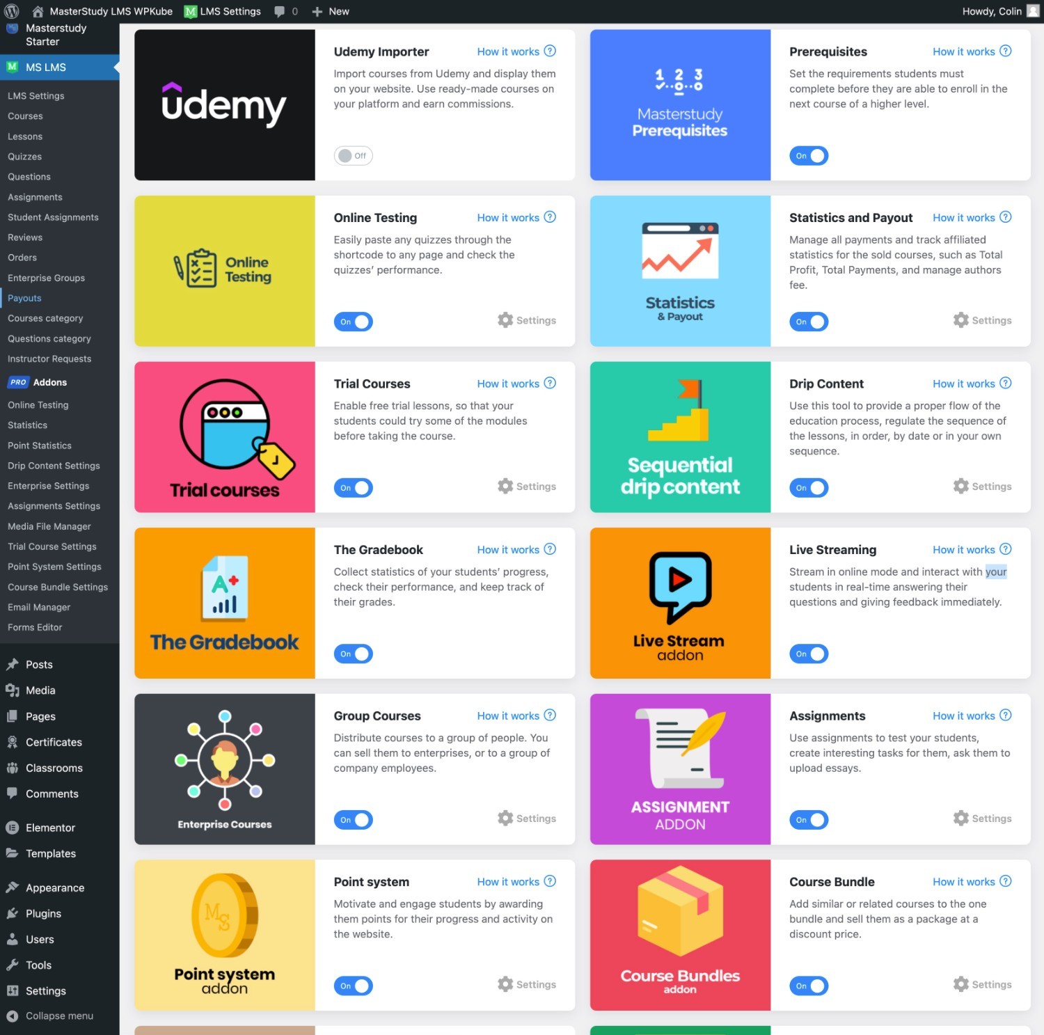 Componenti aggiuntivi di MasterStudy LMS