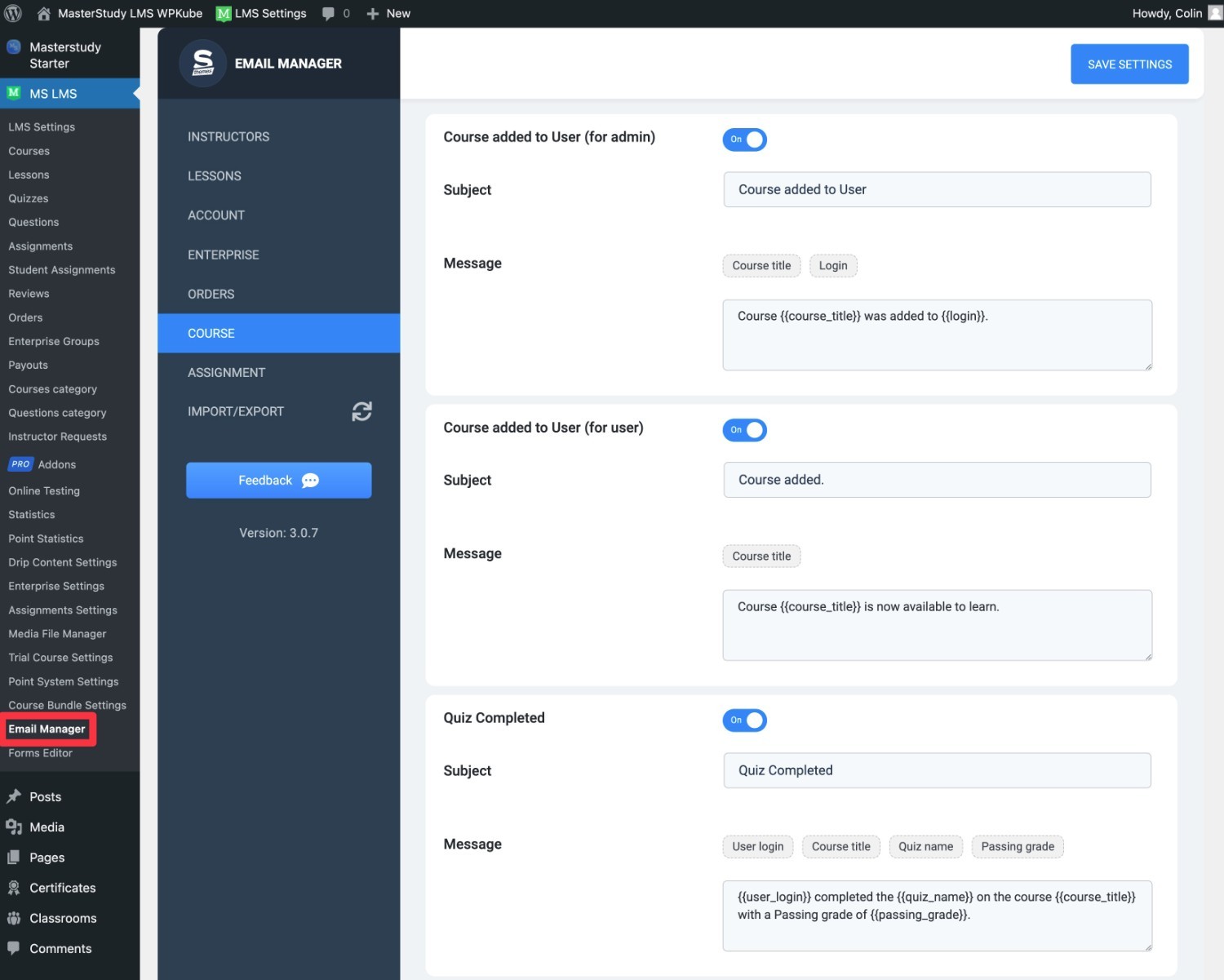 Gestore di posta elettronica di MasterStudy LMS
