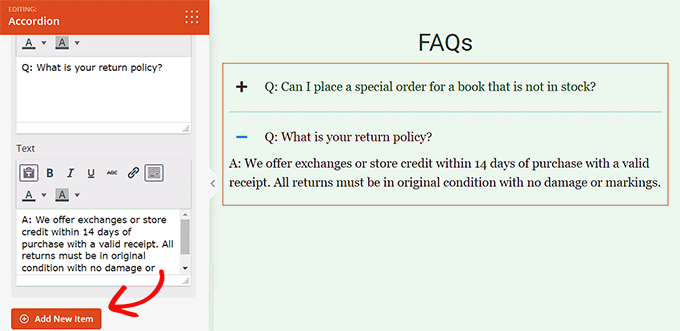 กำหนดการตั้งค่า Accordion Block Configure Accordion Block settings