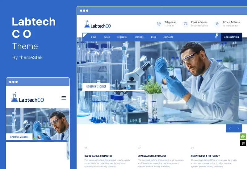 LabtechCO テーマ - 研究所および科学研究 WordPress テーマ