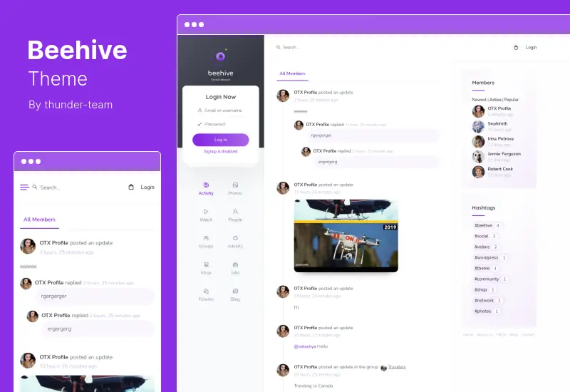 Beehive Theme - Tema WordPress para redes sociais