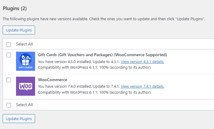 actualizar manualmente los complementos de WordPress