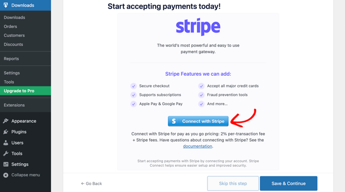 Łatwa konfiguracja pobierania plików cyfrowych Połącz się za pomocą Stripe Easy Digital Downloads Setup Connect With Stripe