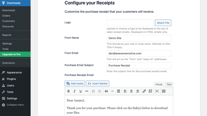 Łatwa konfiguracja pobierania cyfrowego Skonfiguruj swoje rachunki Easy Digital Downloads Setup Configure Your Receipts