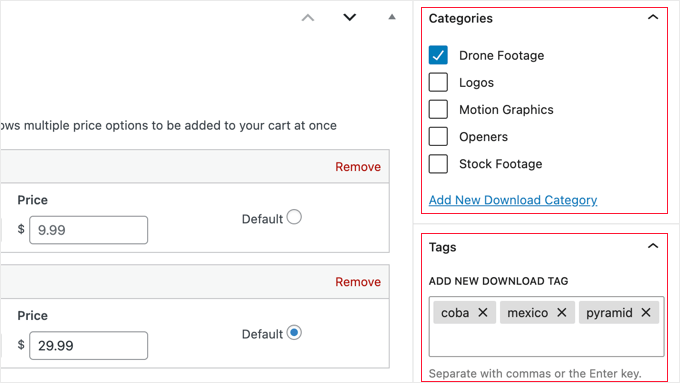 Dodawanie kategorii i tagów do produktu do pobrania Adding Categories and Tags to a Downloadable Product