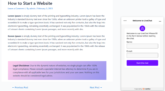 Saludo de bienvenida personalizado View livechat preview