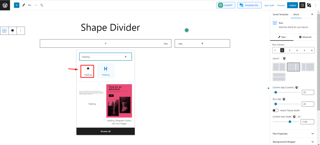 WordPress Shape Divider: セクションを分割する技術をマスターする 17 add heading block