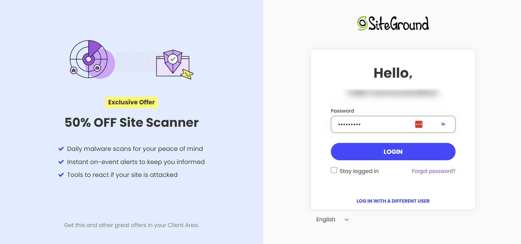 قم بتسجيل الدخول إلى حساب Siteground الخاص بك