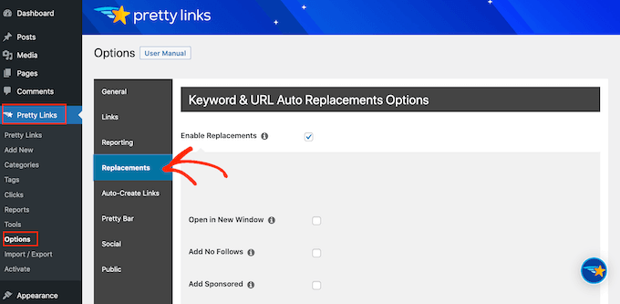 Penautan otomatis dan pengaturan penggantian Pretty Links Pretty Links' auto-linking and replacement settings