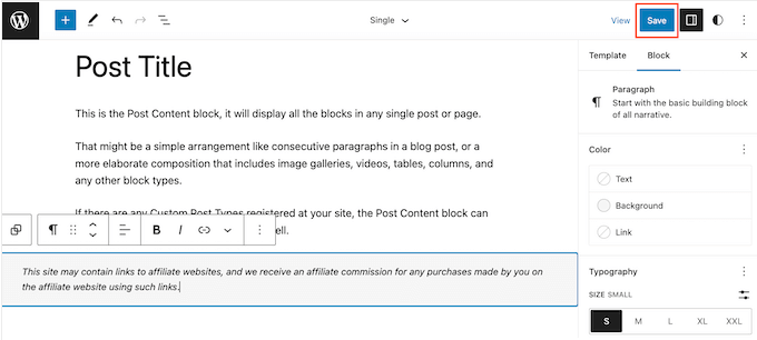 Contoh penafian afiliasi, dibuat menggunakan FSE An example of an affiliate disclaimer, created using the FSE