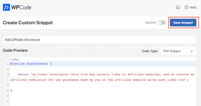 Menyimpan cuplikan WPCode Anda Saving your WPCode snippet
