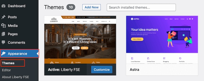 Membuka editor situs lengkap WordPress (FSE) Opening the WordPress full-site editor (FSE)