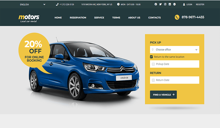 Los 14 mejores temas de Wordpress para alquiler de coches de 2023 14 motors 007