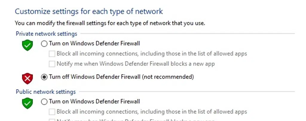 NET::ERR_CERT_AUTHORITY_INVALID Hatası Nasıl Düzeltilir? (10 Çözüm) 8 Turn off Windows Defender Firewall
