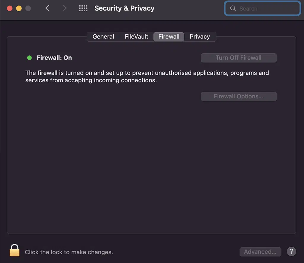 NET::ERR_CERT_AUTHORITY_INVALID Hatası Nasıl Düzeltilir? (10 Çözüm) 9 Turning off Firewall on mac