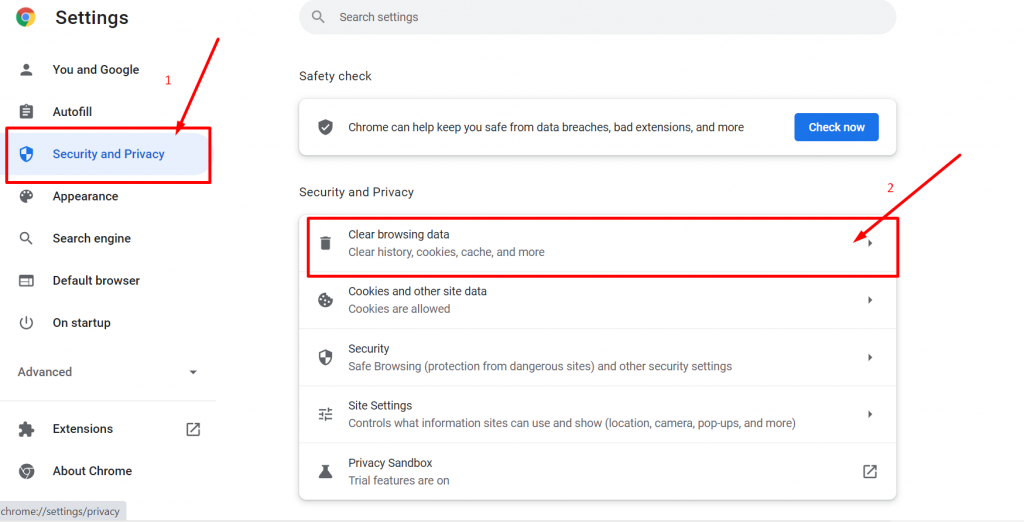 NET::ERR_CERT_DATE_INVALID Hatası 16'yı Düzeltmek için En İyi 12 Yöntem Clearing cookies and cache memory on chrome browser