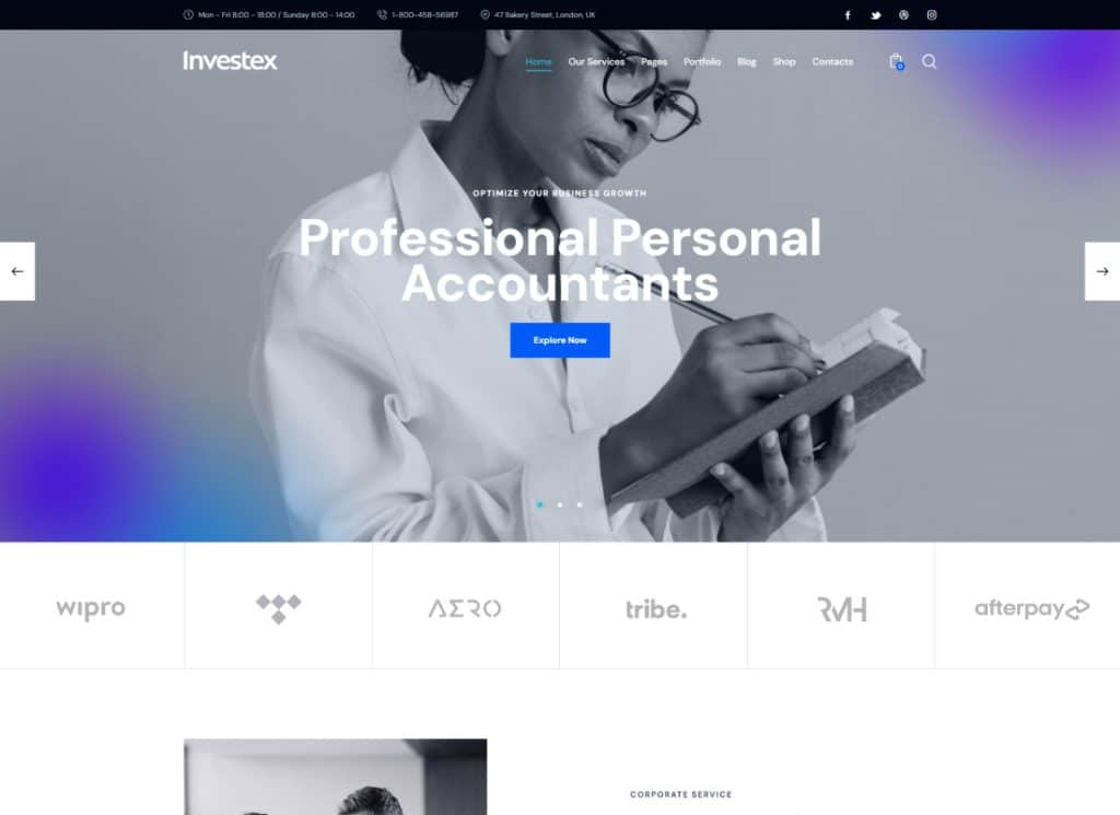 Investex | Tema de WordPress para negocios corporativos y contabilidad