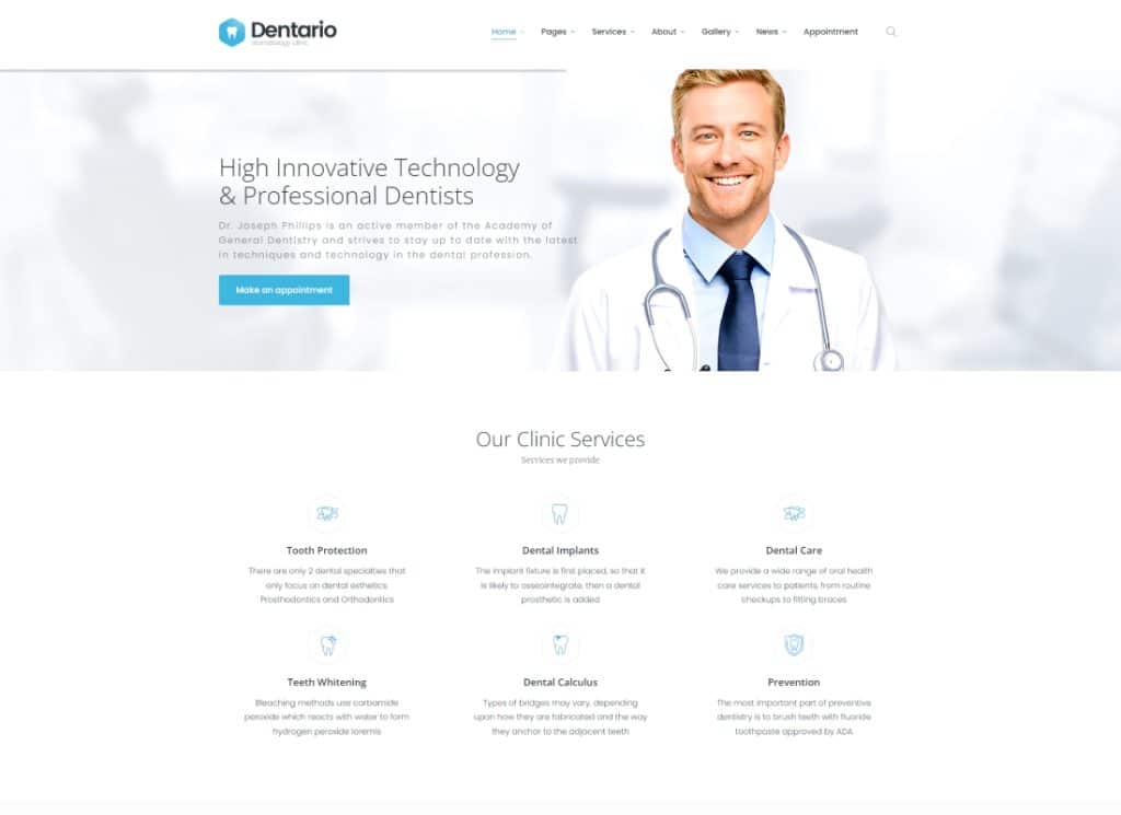 Dentario - 牙医、医疗和保健 WordPress 主题