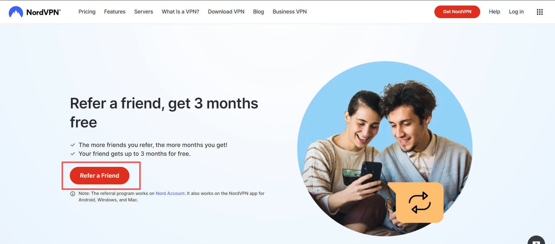 NordVPN مثال إحالة صديق
