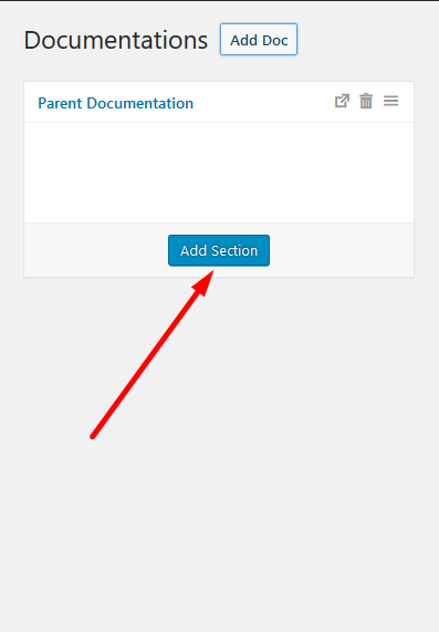 Esta imagem mostra como adicionar uma seção em um documento pai