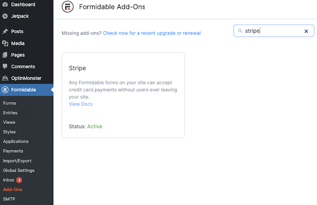 Il plug-in Formidable Forms Stripe per WordPress