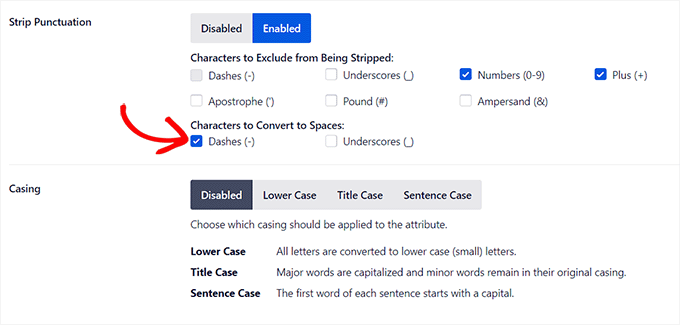 配置條帶標點符號和大小寫選項 Configure strip punctuation and casing options