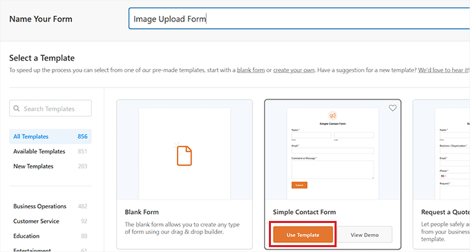 選擇聯繫表單模板 Select contact form template